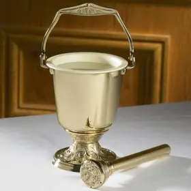 Religious Supply 780090463748 Embossed Holy Water Pot With Sprinkler Set