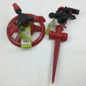 Renew 490842003299 Rotary Spike Sprinkler Set Adjustable Nozzles Outdoor Watering Summer Red