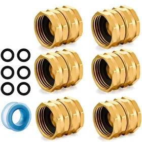 B0crbfblny Siguranta 3/4 Inch Ght Double Female Garden Hose Adapter 6-pack Solid Brass Dual Swi