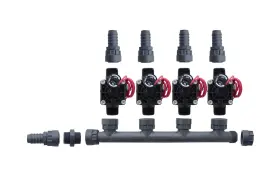Hu-dura101mm0b Spw Hunter Pgv101-mm 4 Zone Dura Manifold Valve Kit With Flow Control - Barb Pgv1