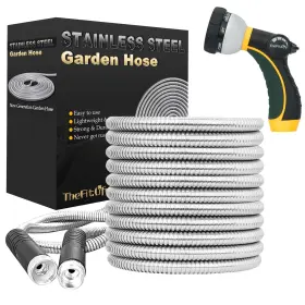 B086d8lvf2 Thefitlife 25ft Stainless Steel Metal Garden Hose Flexible Leak-resistant Spraye