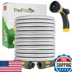B0bqmmmnkq Thefitlife 75ft Flexible Stainless Steel Metal Garden Hose Leak Proof Durable