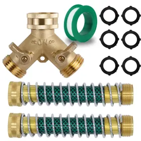 B08q8jn2w3 Triumpeek 3/4 Inch Brass 2 Way Hose Splitter Garden Connector With Coil