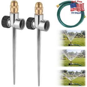 Xrbzyqa B0gj54kfv3 Lawn Sprinkler Set 2 Metal Sprinklers With Adjustable Brass Nozzle 10ft Hose