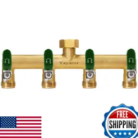 B0dt72qkbb Yayamz 4-way 3/4 Inch Brass Garden Hose Splitter Rust And Freeze Resistant Manifold
