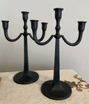 Pair Of Pottery Barn Gothic Black 3 Arm Candelabra Set Used. Price: $119.95.
