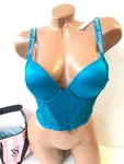 Victoria's Secret Shine Strap Logo Push-up Corset Bra Evening Tide Aqua Blue Nwt New. Price: $32.95.
