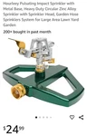 Hourleey Pulsating Impact Sprinkler With Metal Base, Heavy Duty. Open. Price: $15.99.