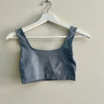 Set Active Blue Sports Bra Sculptflex Box Cut Square Neck Rain Ribbed Pre-owned. Price: $34.95.