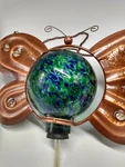 Hand Blown Swirl Glass Ball Humming Bird Feeder/butterfly Copper Hanging Used. Price: $17.39.