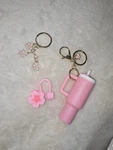 Pink Stanley Accessory Set: Mini Tumbler Keychain Flower Straw Cover & Charm Bag New. Price: $13.00.